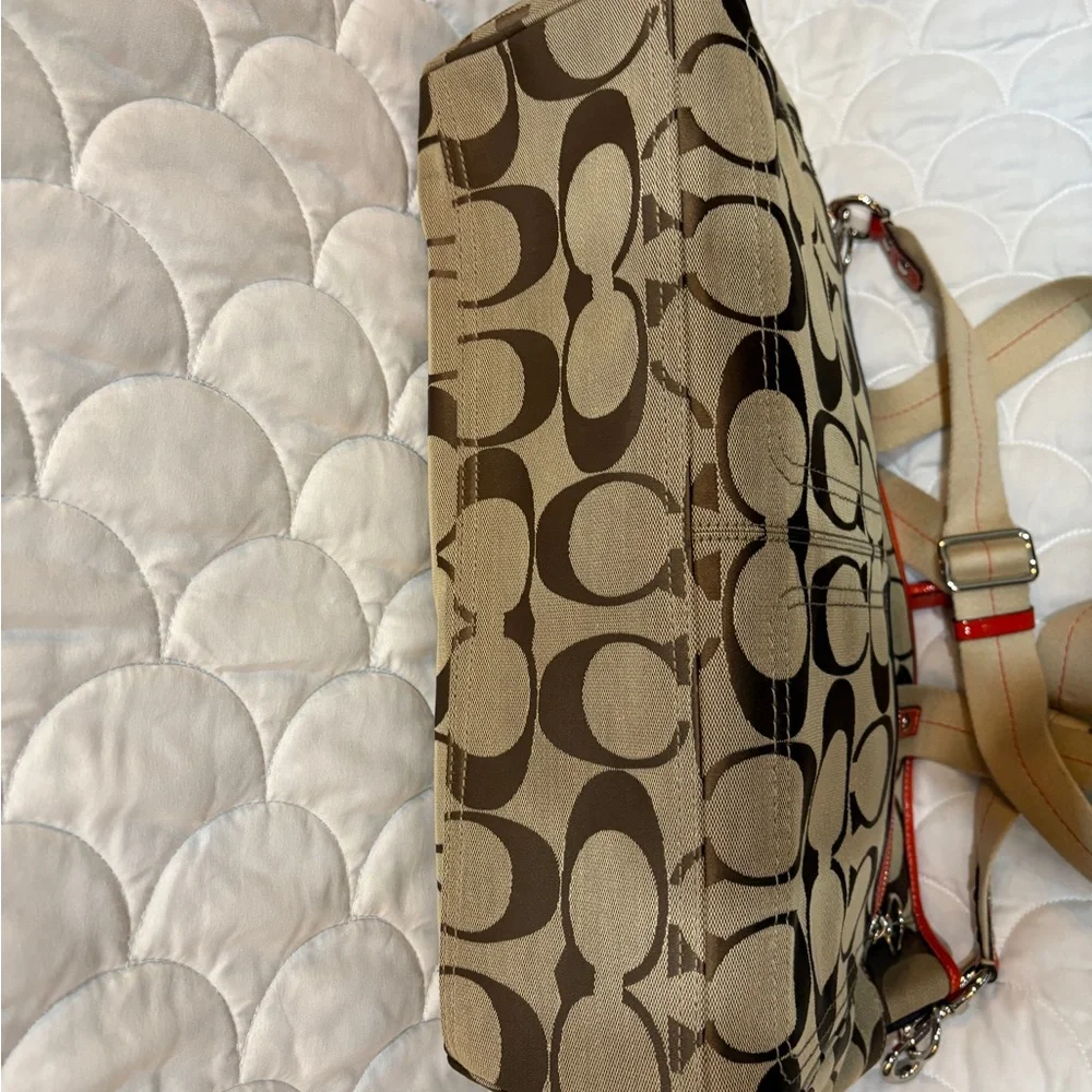 Stylish Brown and orange Coach Diaper Bag - Picture 4 of 6